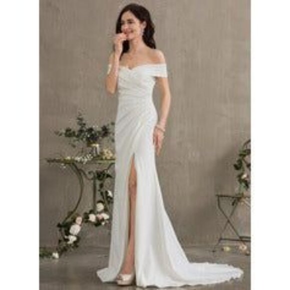 Side Ruched Off Shoulder Wedding Gown - Picture 6 of 6